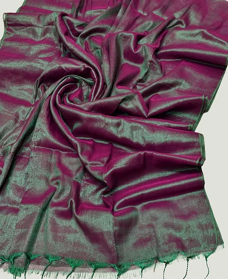 Classic Tissue Cotton Saree with Blouse Piece Daily Wear Purple Green