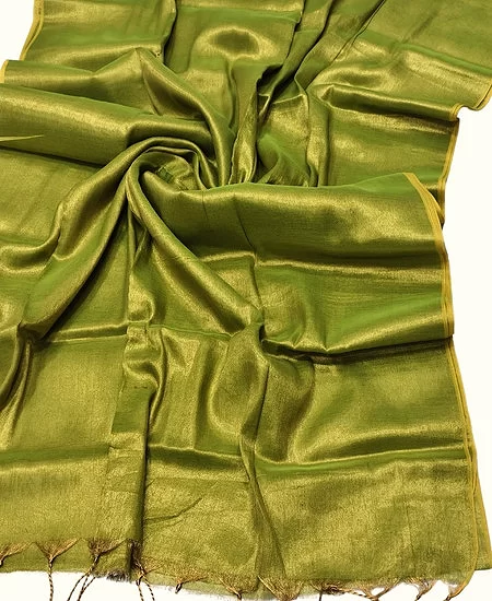 Elegant Tissue Cotton Saree with Blouse Piece Soft Parrot Green