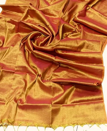 Premium Tissue Cotton Saree with Matching Blouse Piece Orange