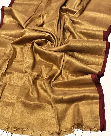 Soft Tissue Cotton Saree with Blouse Piece Comfortable Fit Sand Brown