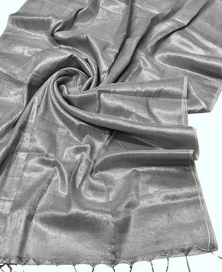 Stylish Tissue Cotton Saree with Blouse Piece for All Occasions Grey