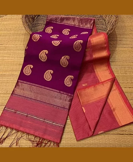 Handloom Maheshwari Saree with Rich Ethn...