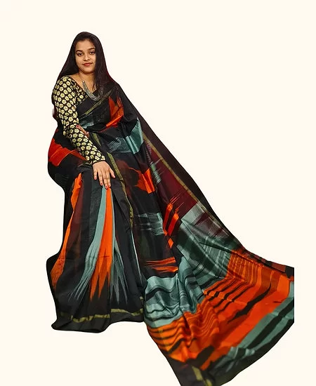 Handloom Cotton Silk Ikkat Saree with Elegant Ethnic Design Multi Colour