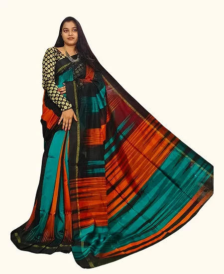 Handloom Cotton Silk Ikkat Saree with Rich Heritage Weave Multi Colour