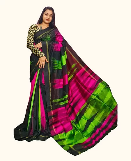 Handloom Cotton Silk Ikkat Saree with Premium Traditional Look Multi Colour