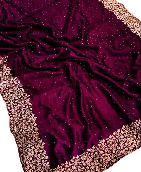 Vichitra Silk Saree with Luxurious Drape & Blouse Maroon