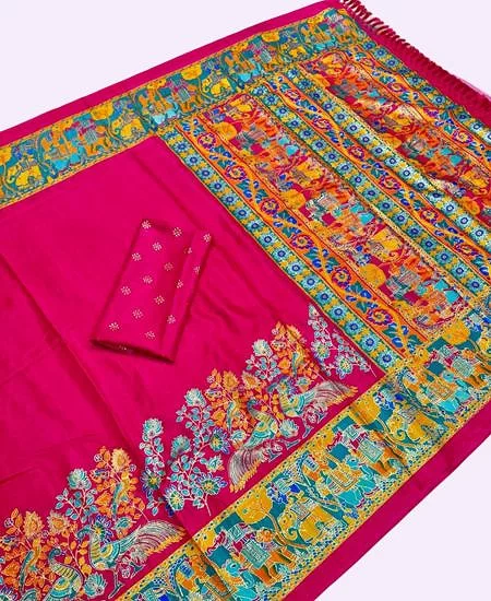 Premium Dola Silk Saree Luxurious Golden Print Elegance