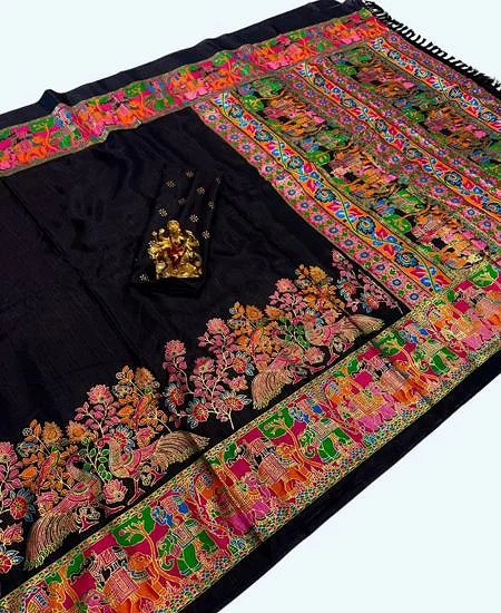 Premium Dola Silk Saree Elegant Gold Pattern With Blouse