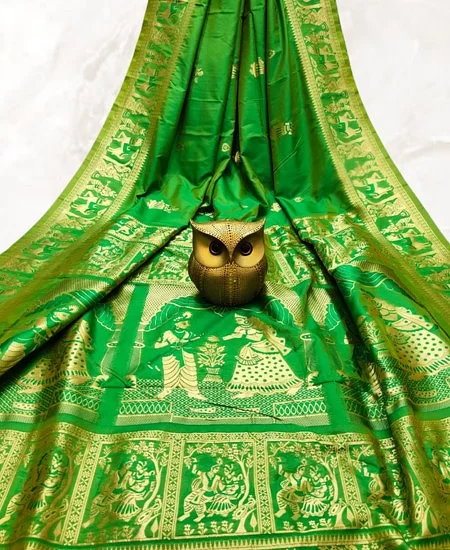 Dual Tone Bishnupuri Baluchari Silk Saree Luxurious Soft Touch