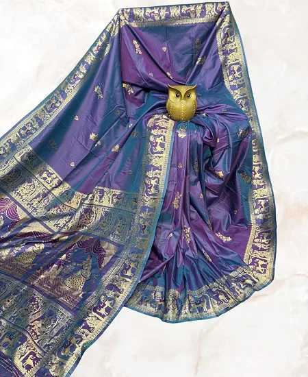 Dual Tone Bishnupuri Baluchari Silk Sare...