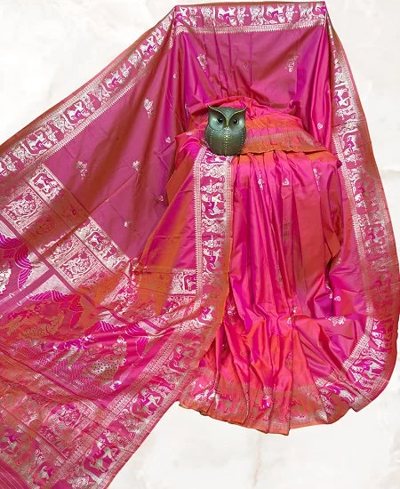 Dual Tone Bishnupuri Baluchari Silk Sare...