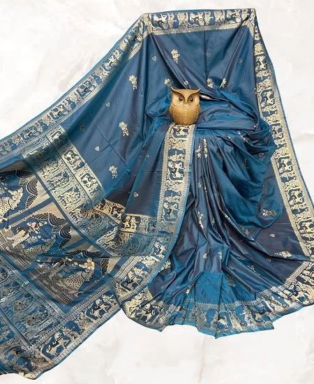 Dual Tone Bishnupuri Baluchari Silk Sare...