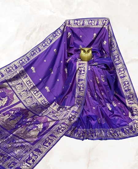 Dual Tone Bishnupuri Baluchari Silk Sare...