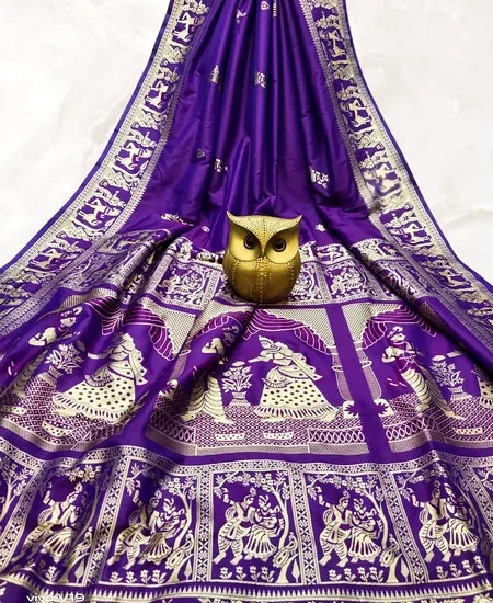 Dual Tone Bishnupuri Baluchari Silk Saree – Pure Soft Elegance with Blouse Piece