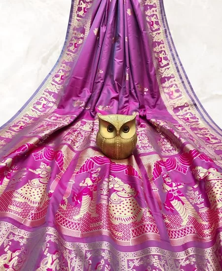 Dual Tone Bishnupuri Baluchari Silk Saree – Pure Soft Elegance with Blouse Piece