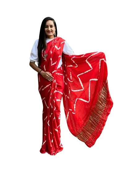 Traditional Printed Tassar Bandhani Sare...