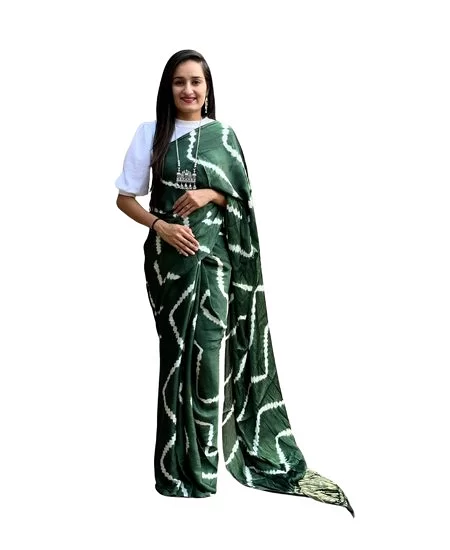 Printed Tassar Silk Saree with Bandhani...