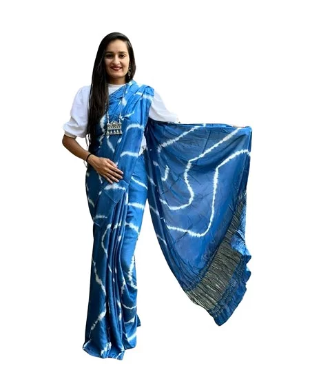 Printed Tassar Saree / Hand Tie & Dye Bandhani Saree with Blouse Piece