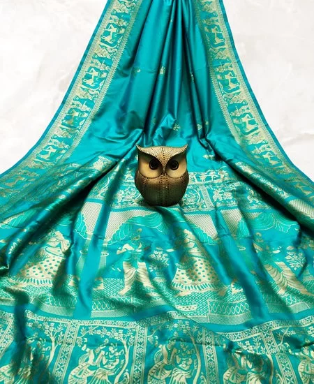 Dual Tone Bishnupuri Baluchari Silk Sare...