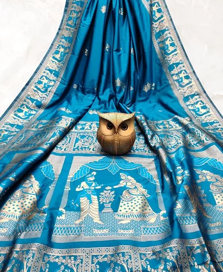 Dual Tone Bishnupuri Baluchari Silk Saree Graceful Soft Texture