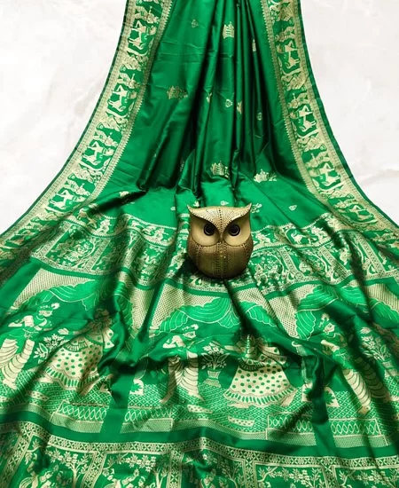 Dual Tone Bishnupuri Baluchari Silk Sare...