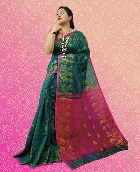 Cotton Silk Handloom Saree with Rich Zari Work & Blouse