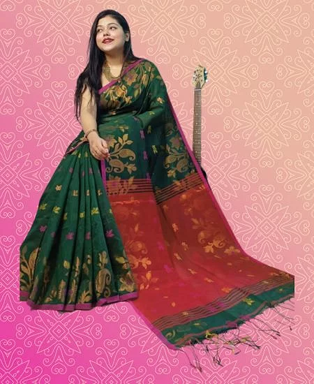 Cotton Silk Handloom Saree with Elegant Zari Design Indigo