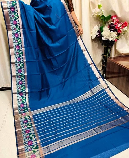 Classic Monipuri Silk Saree with Soft Silk Texture Cyan Blue