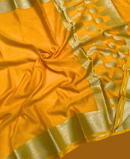 Elegant Warm Silk Saree with Full Zari Weaving & Blouse Yellow