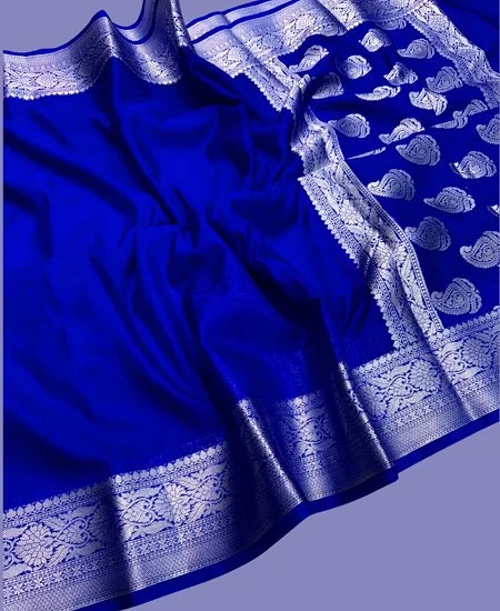 Warm Silk Saree with Full Zari Weaving and Running Blouse Indigo