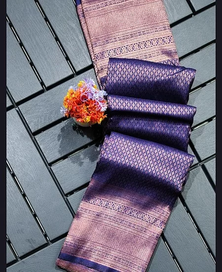 Brocade Silk Bangalore Saree with Traditional Zari Border Purple