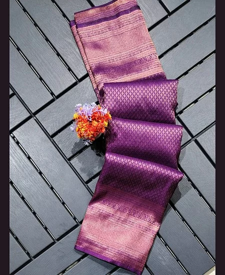 Brocade Bangalore Silk Saree with Premium Zari Border Work Magenta