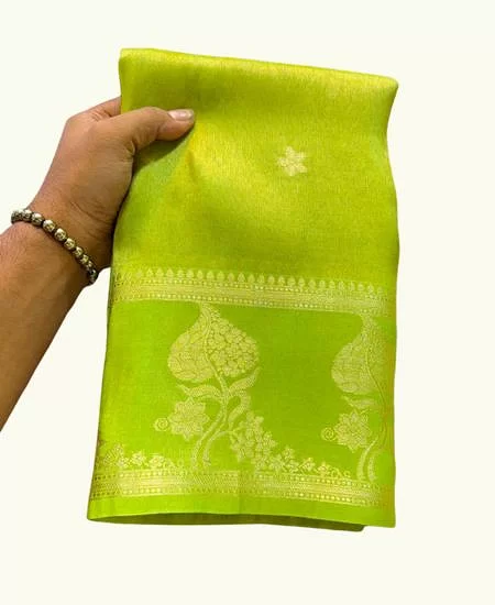 Premium Tissue Banarasi Saree with Rich Weave & Blouse Golden Green