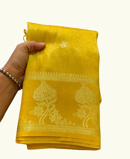 Premium Tissue Banarasi Saree with Elegant Shine & Blouse Golden Yellow