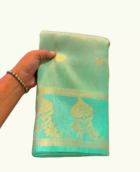 Premium Tissue Banarasi Saree with Royal Finish & Blouse Golden Blue