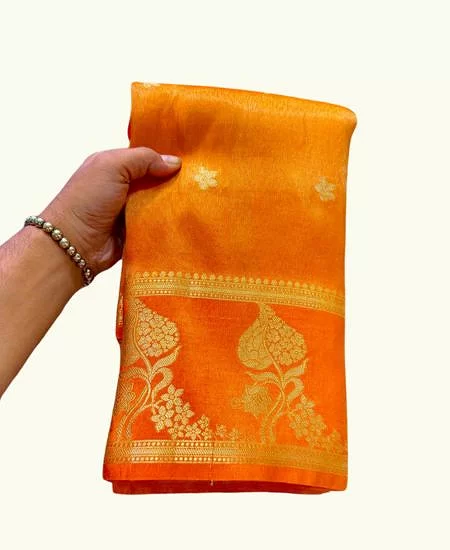 Luxury Tissue Banarasi Saree with Regal Shine & Blouse Golden Orange