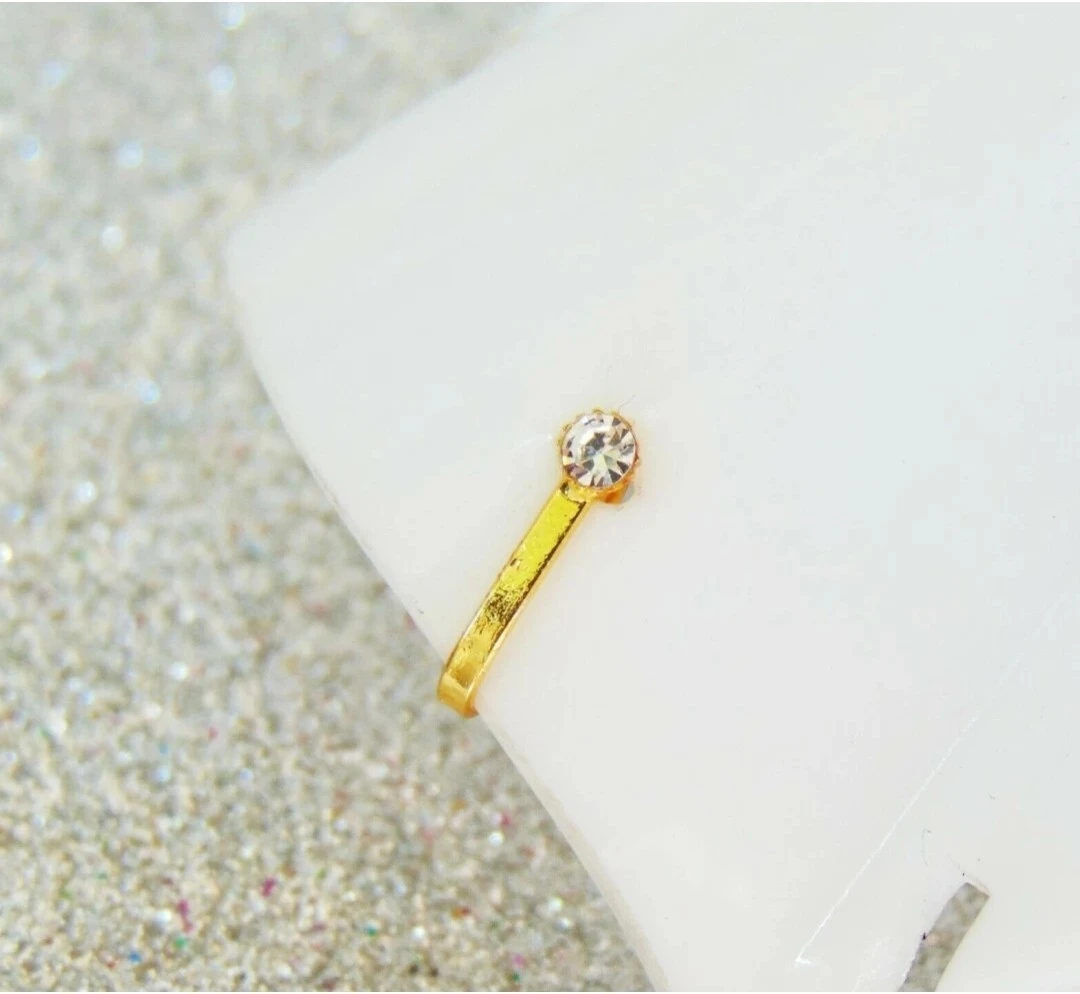 Beautiful Gold Plated Nose Stud Long 1 STONE Wedding Nose Ring Fashion Gift Jewellry PACK OF 1