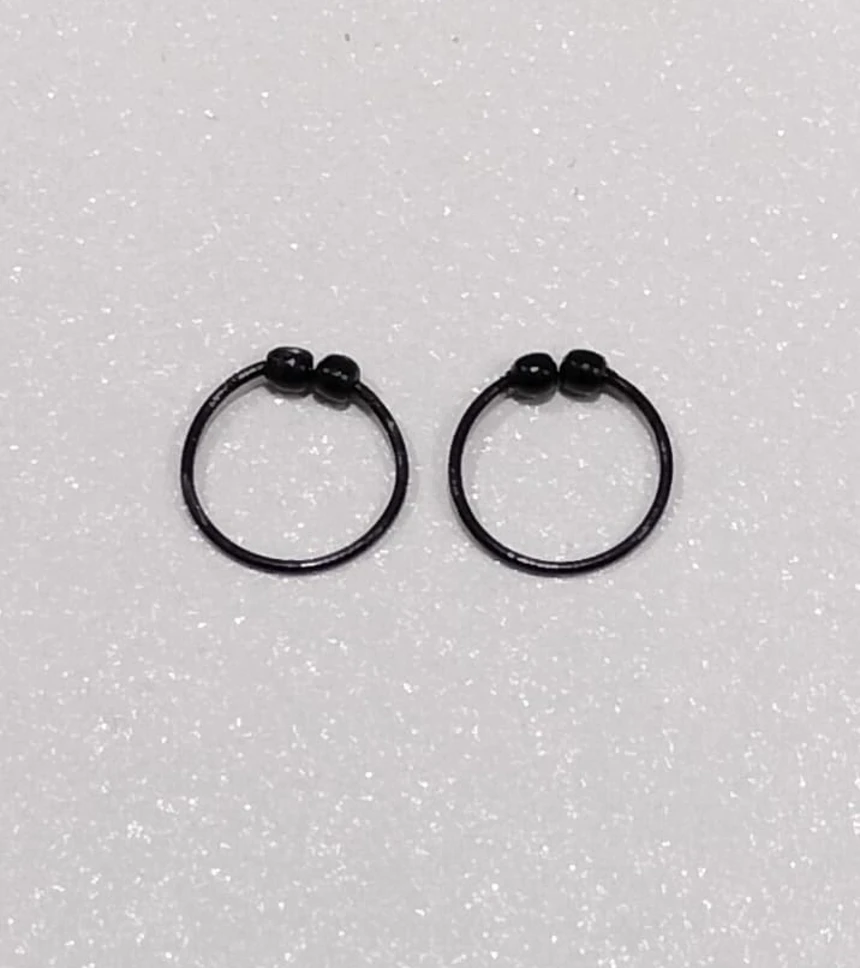 NOSE RING BLACK 2 BOLL Rhodium Plated Br...