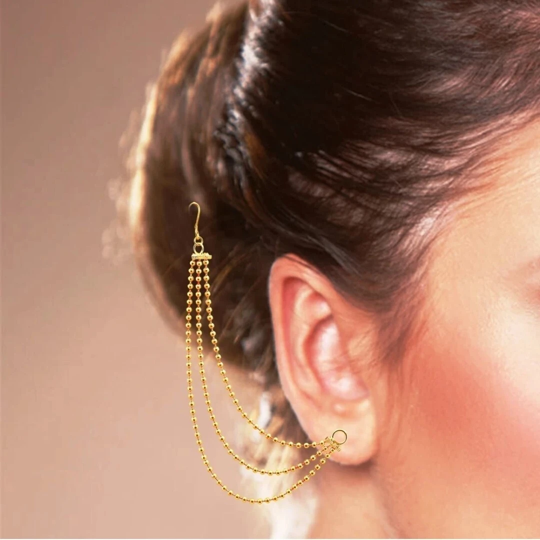 Golden Jhumka Ear Chain Hair Accessory For Girls For Wedding / Fancy Party wear