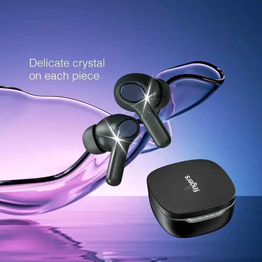 FINGERS Go-Crystal TWS Earbuds (24-Hour Playback, Built-in Mic with Surround Noise Cancellation SNC™ Technology, IPX4 Sweat Resistant, Voice Assistant Support) (Rich Black)