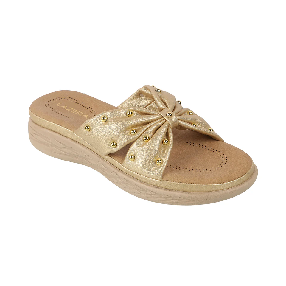 Women's Bow Design Gold Wedge Slippers