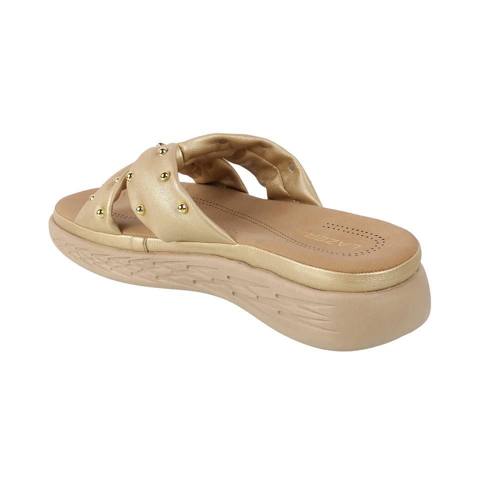 Women's Bow Design Gold Wedge Slippers