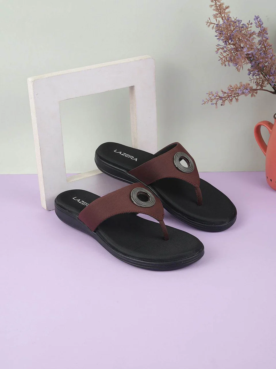 Comfort Toe-Ring Flats with Embellished Accent