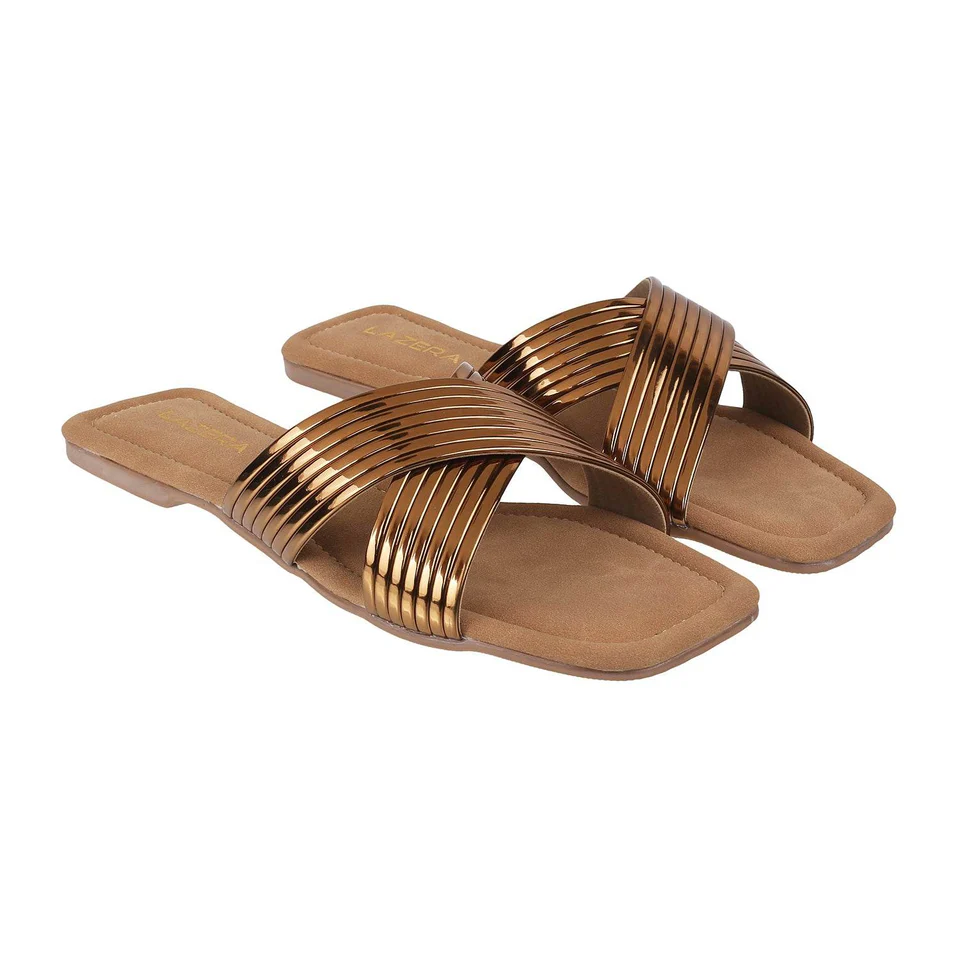 Metallic Cross-Strap Flats