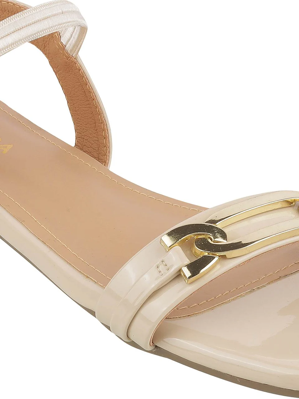 Chic Beige Strap Sandals with Gold Accent