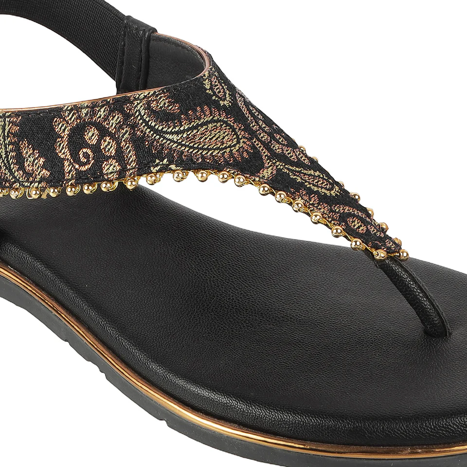 Women's Ethnic Brocade Thong Sandals with Slingback