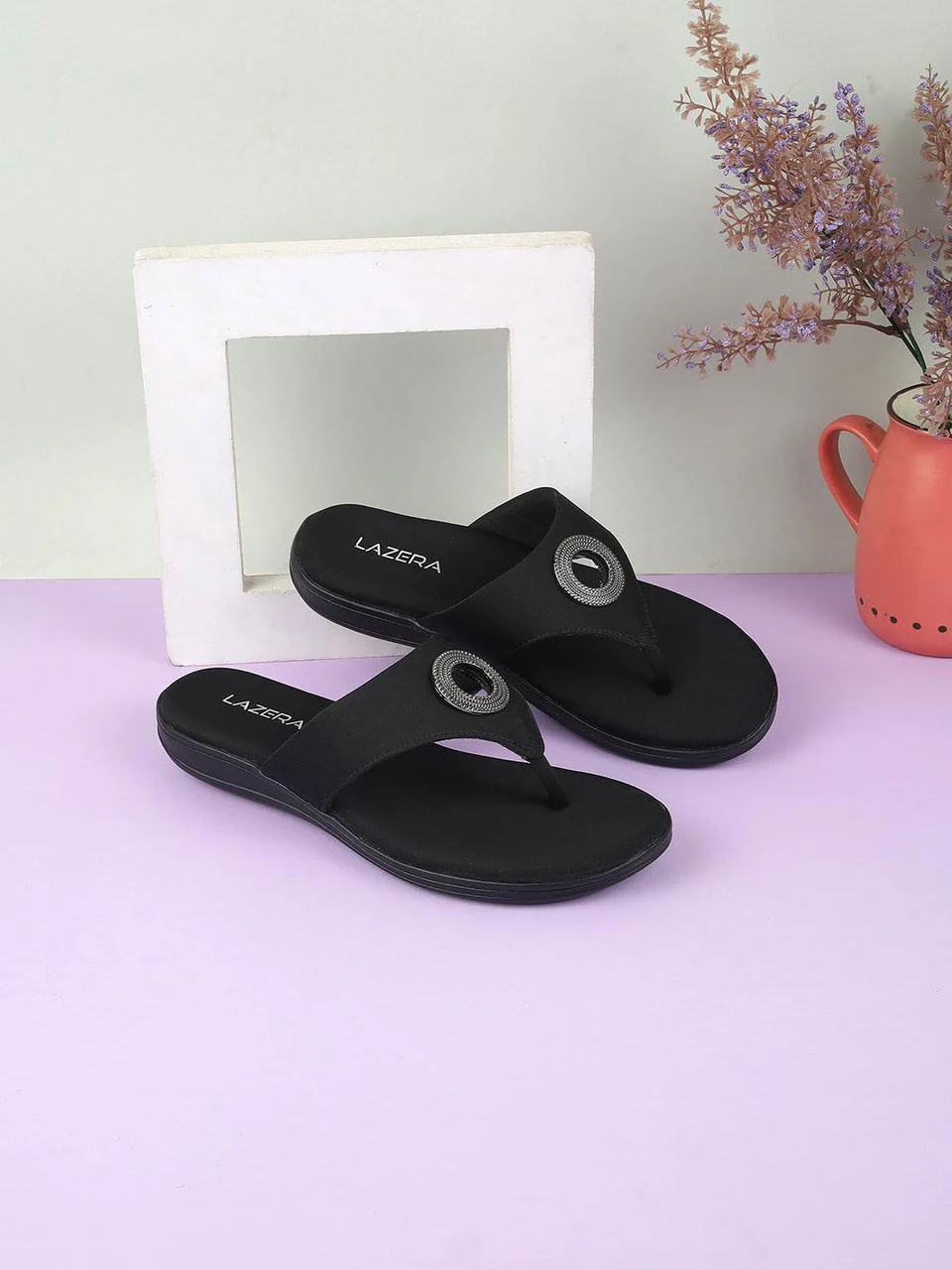 Comfort Toe-Ring Flats with Embellished...