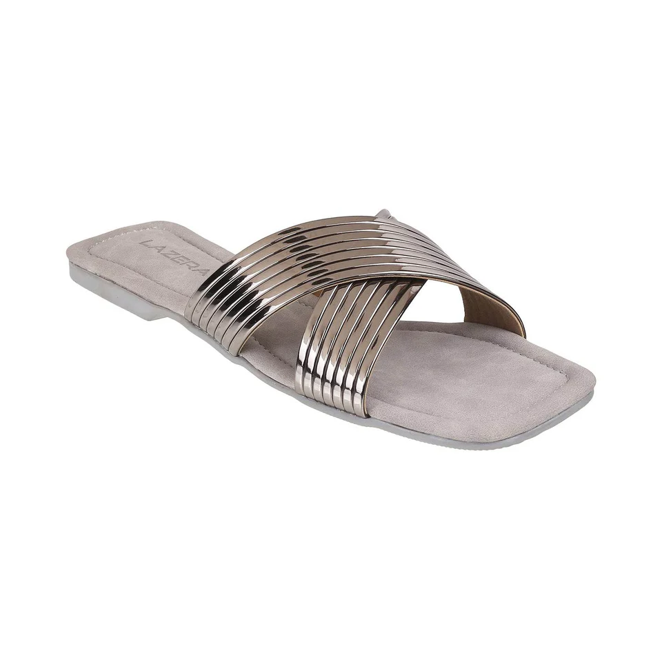 Metallic Cross-Strap Flats