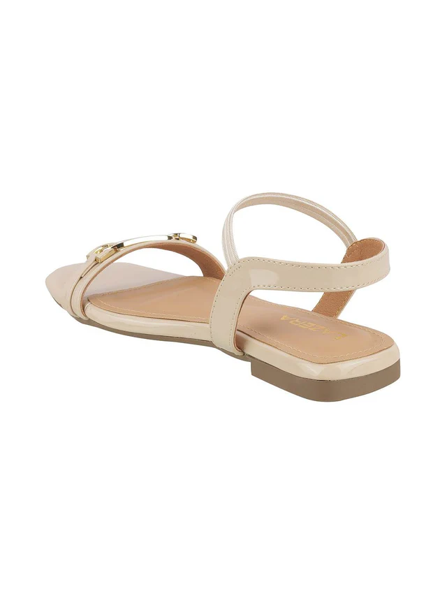 Chic Beige Strap Sandals with Gold Accent