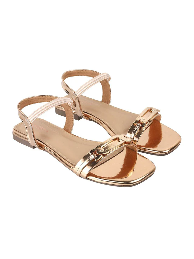 Chic Beige Strap Sandals with Gold Accent